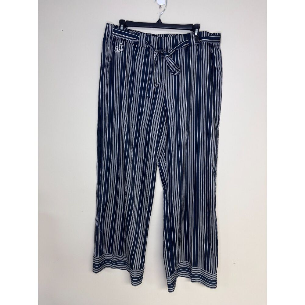 Lauren‎ Ralph Lauren Pants Navy Stripe Tie Waist Wide Leg Pajama Style LRL